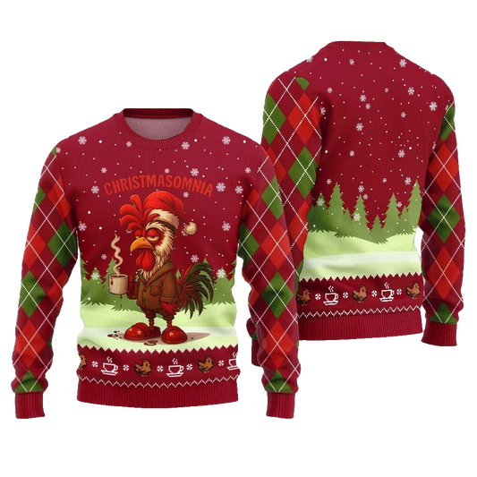 Sleepy Rooster Christmasomnia Ugly Christmas Sweater - Moonbestprint