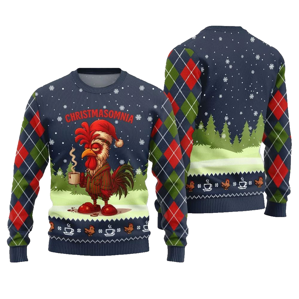 Sleepy Rooster Christmasomnia Ugly Christmas Sweater - Moonbestprint