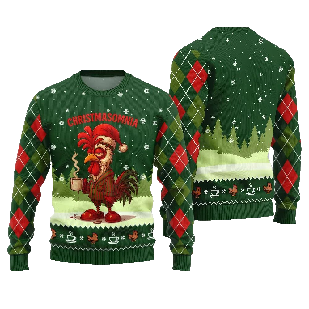 Sleepy Rooster Christmasomnia Ugly Christmas Sweater - Moonbestprint