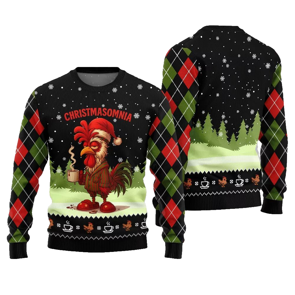 Sleepy Rooster Christmasomnia Ugly Christmas Sweater - Moonbestprint