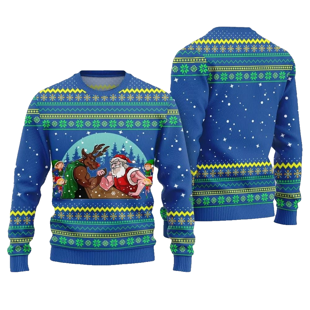 Santa Vs Reindeer Arm Wrestling Ugly Sweater Christmas 2026 - Moonbestprint