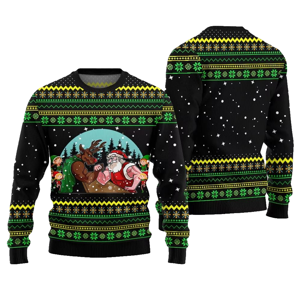 Santa Vs Reindeer Arm Wrestling Ugly Sweater Christmas 2026 - Moonbestprint