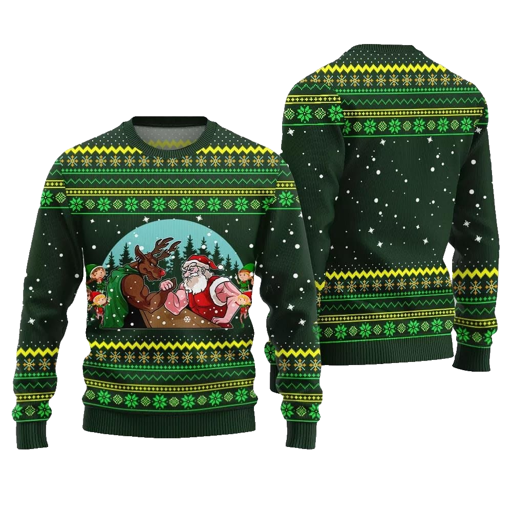 Santa Vs Reindeer Arm Wrestling Ugly Sweater Christmas 2026 - Moonbestprint