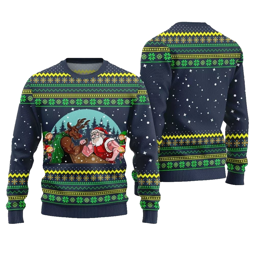 Santa Vs Reindeer Arm Wrestling Ugly Sweater Christmas 2026 - Moonbestprint