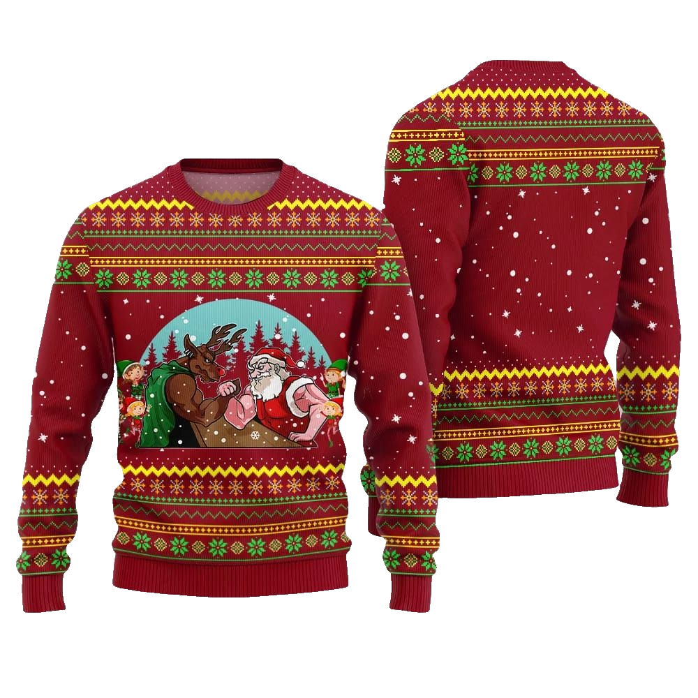 Santa Vs Reindeer Arm Wrestling Ugly Sweater Christmas 2026 - Moonbestprint