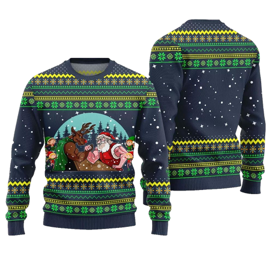 Santa Vs Reindeer Arm Wrestling Ugly Christmas Sweater - Moonbestprint