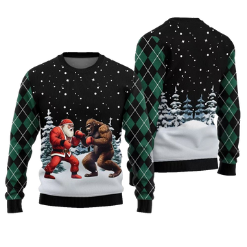 Santa Vs Bigfoot Boxing Ugly Holiday Sweater - Moonbestprint