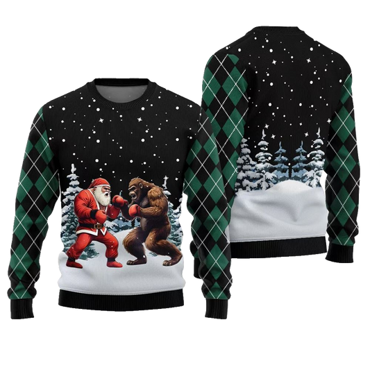 Santa Vs Bigfoot Boxing Ugly Holiday Sweater - Moonbestprint