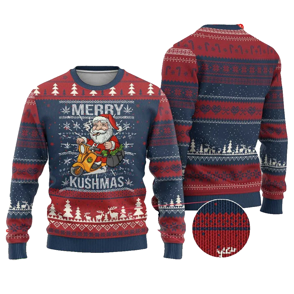 Santa Smoking Merry Kushmas Ugly Christmas Sweater - Moonbestprint