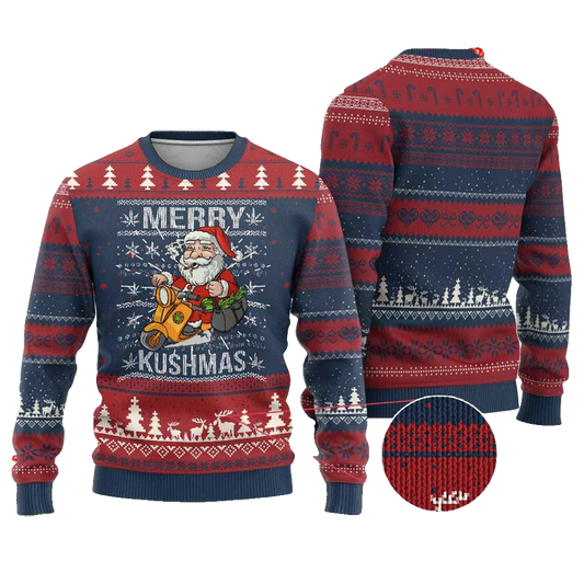 Santa Smoking Merry Kushmas Ugly Christmas Sweater - Moonbestprint