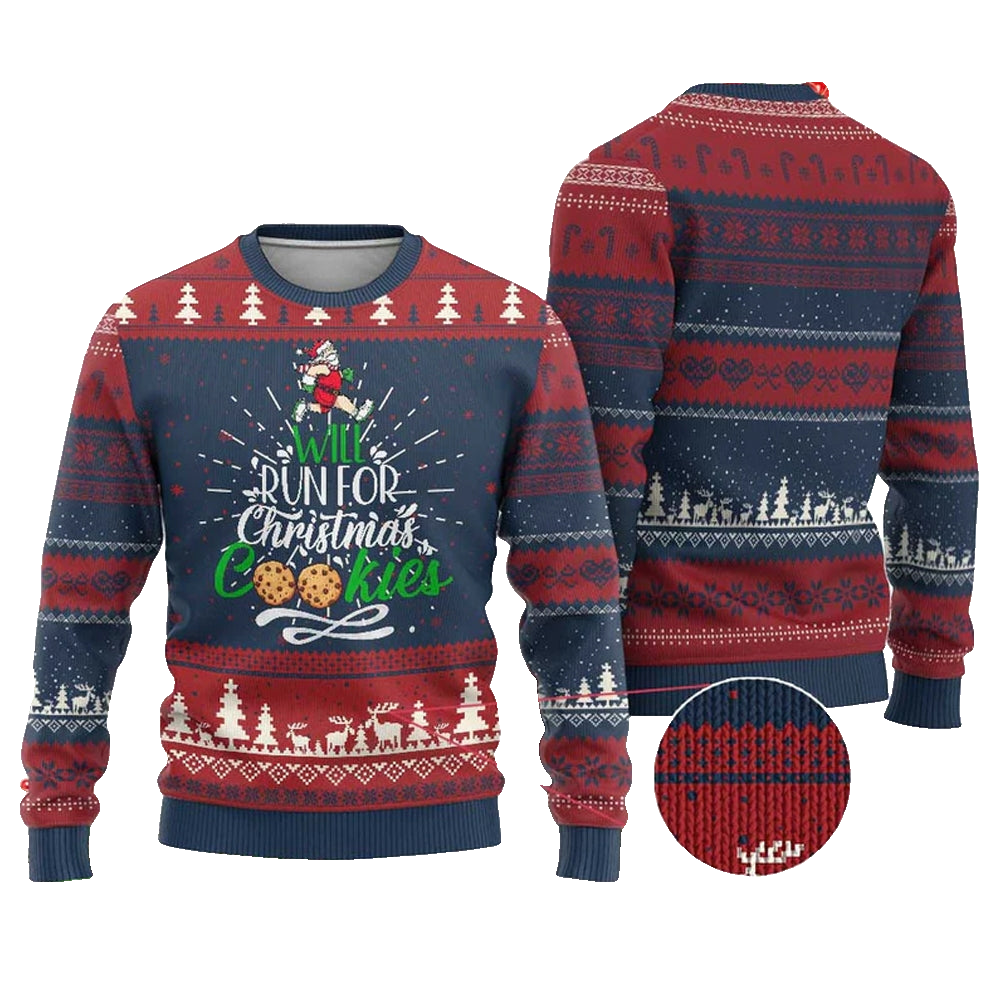 Santa Running Will Run For Christmas Cookies Santa Ugly Christmas Sweater - Moonbestprint
