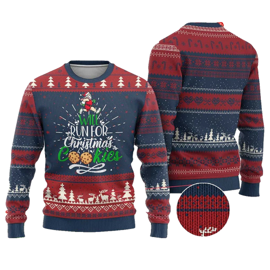 Santa Running Will Run For Christmas Cookies Santa Ugly Christmas Sweater - Moonbestprint