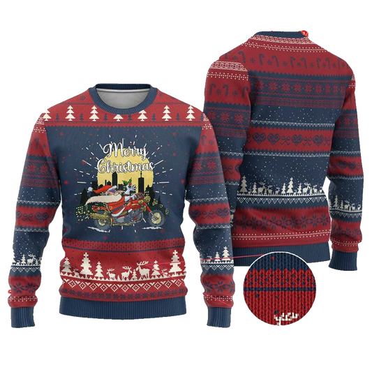 Santa Riding Motorcycle Biker Ugly Christmas Sweater - Moonbestprint
