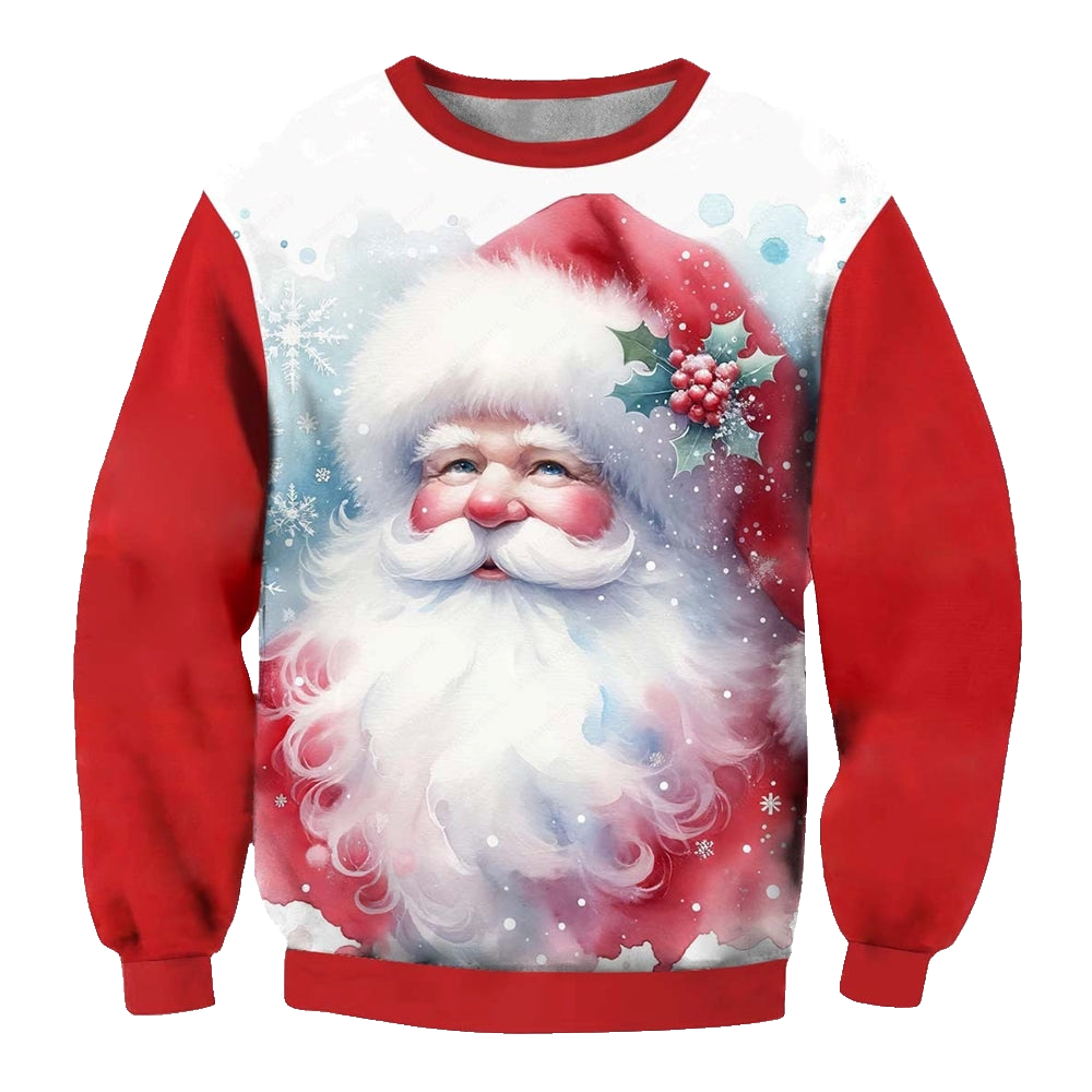 Santa Print Crew Neck Ugly Christmas Sweatshirt - Moonbestprint