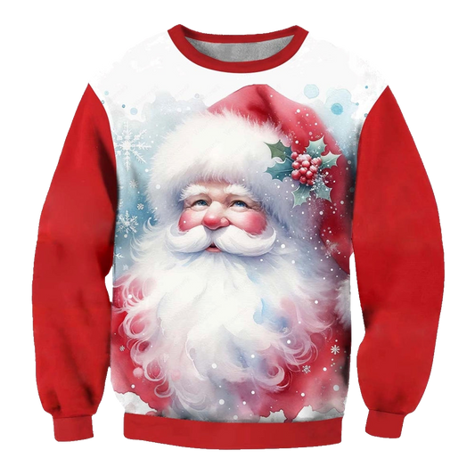 Santa Print Crew Neck Ugly Christmas Sweatshirt - Moonbestprint