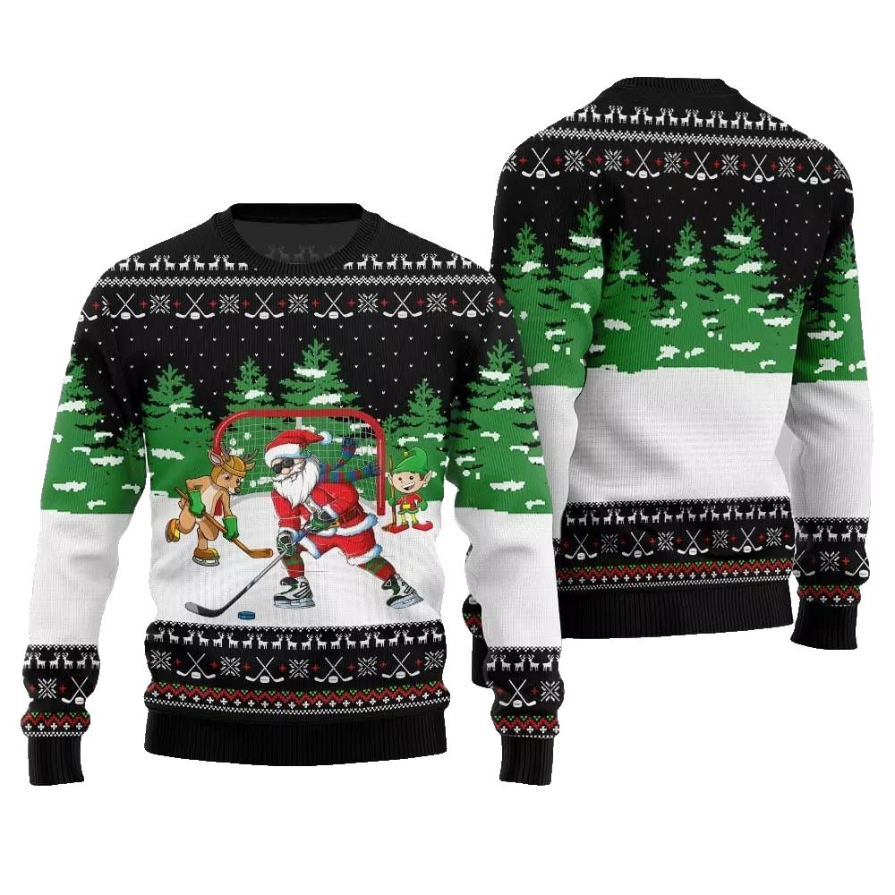 Santa Plays Hockey Ugly Sweater Christmas 2026 - Moonbestprint