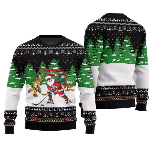 Santa Plays Hockey Ugly Sweater Christmas 2026 - Moonbestprint