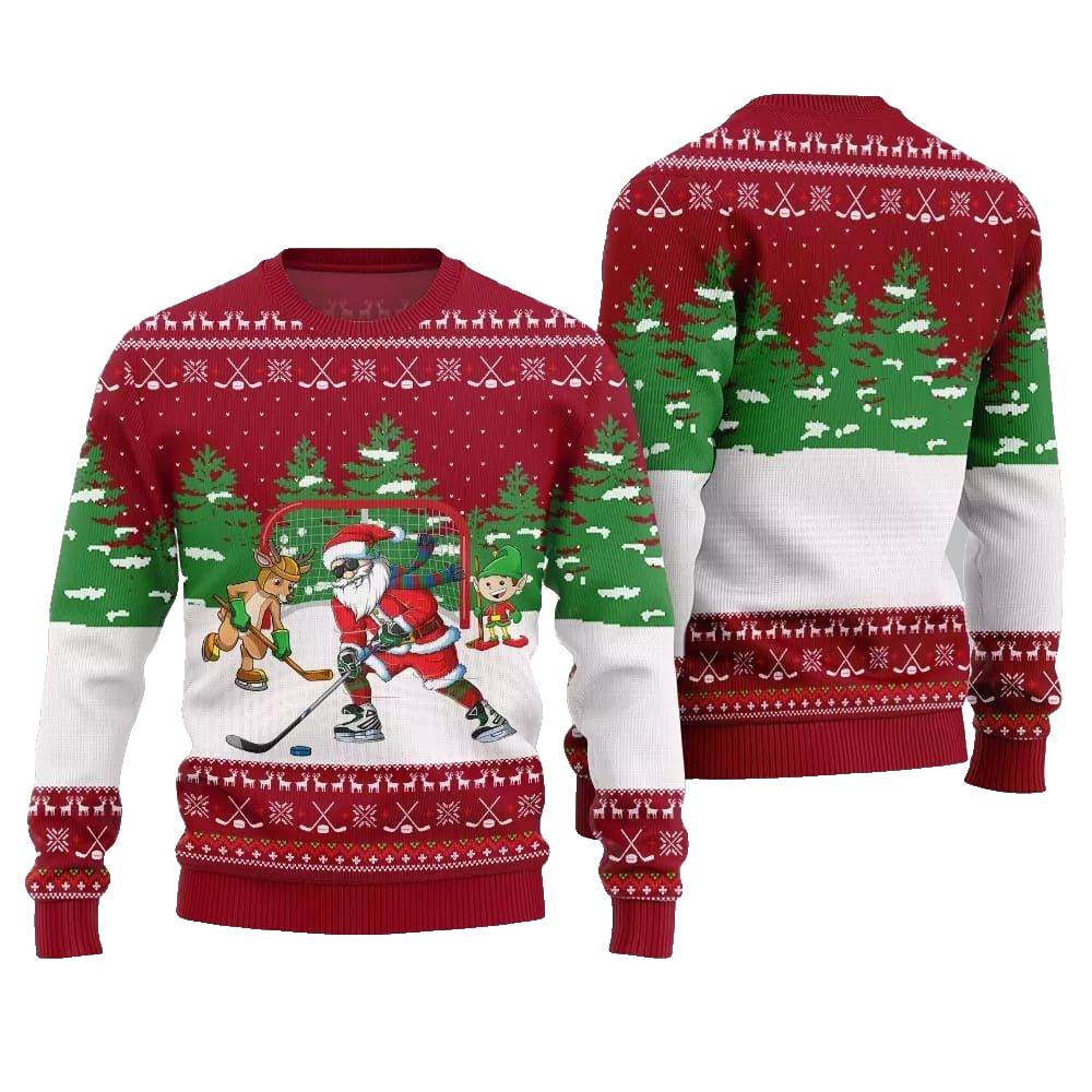Santa Plays Hockey Ugly Sweater Christmas 2026 - Moonbestprint