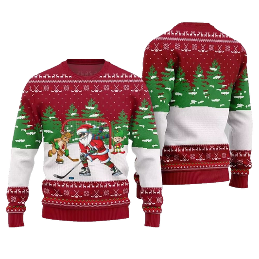 Santa Plays Hockey Ugly Sweater Christmas 2026 - Moonbestprint