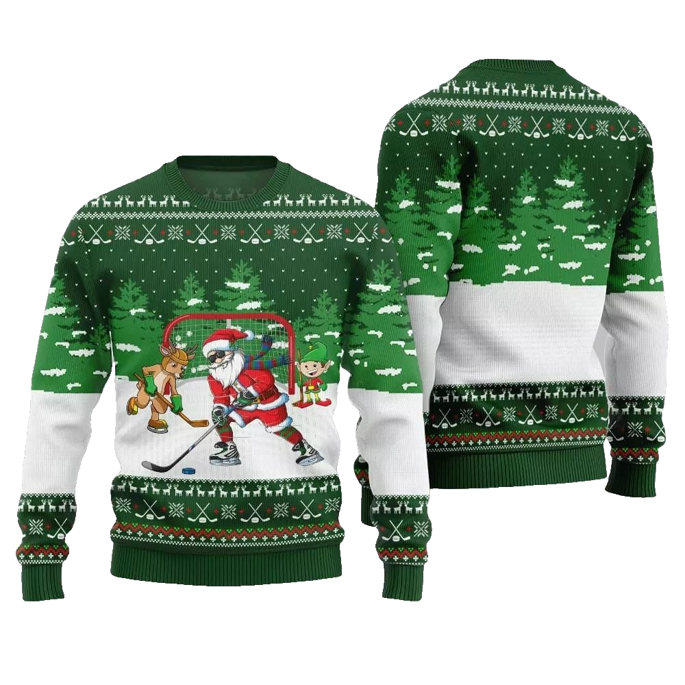 Santa Plays Hockey Ugly Sweater Christmas 2026 - Moonbestprint