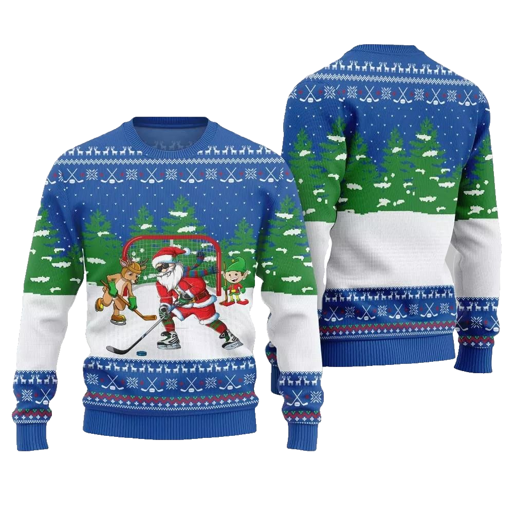 Santa Plays Hockey Ugly Sweater Christmas 2026 - Moonbestprint