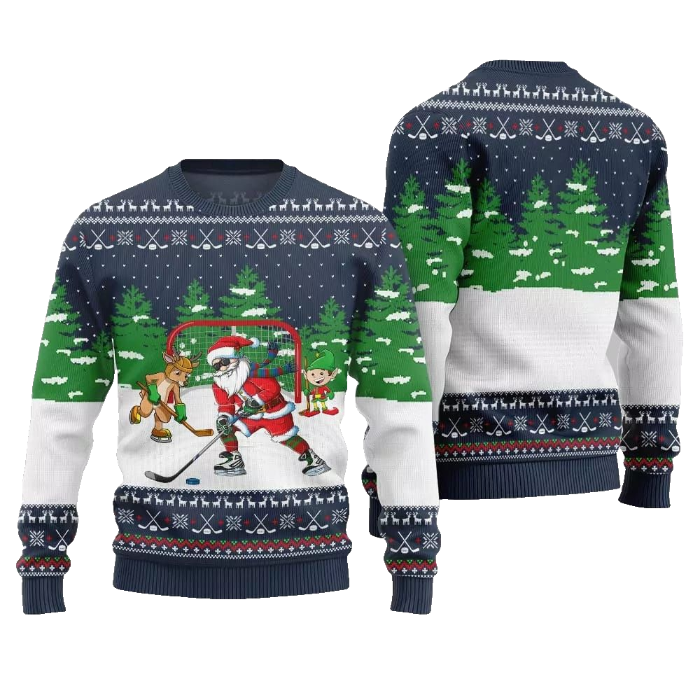 Santa Plays Hockey Ugly Sweater Christmas 2026 - Moonbestprint