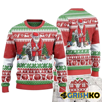 Santa Playing Golf For Unisex Ugly Christmas Sweater - Moonbestprint
