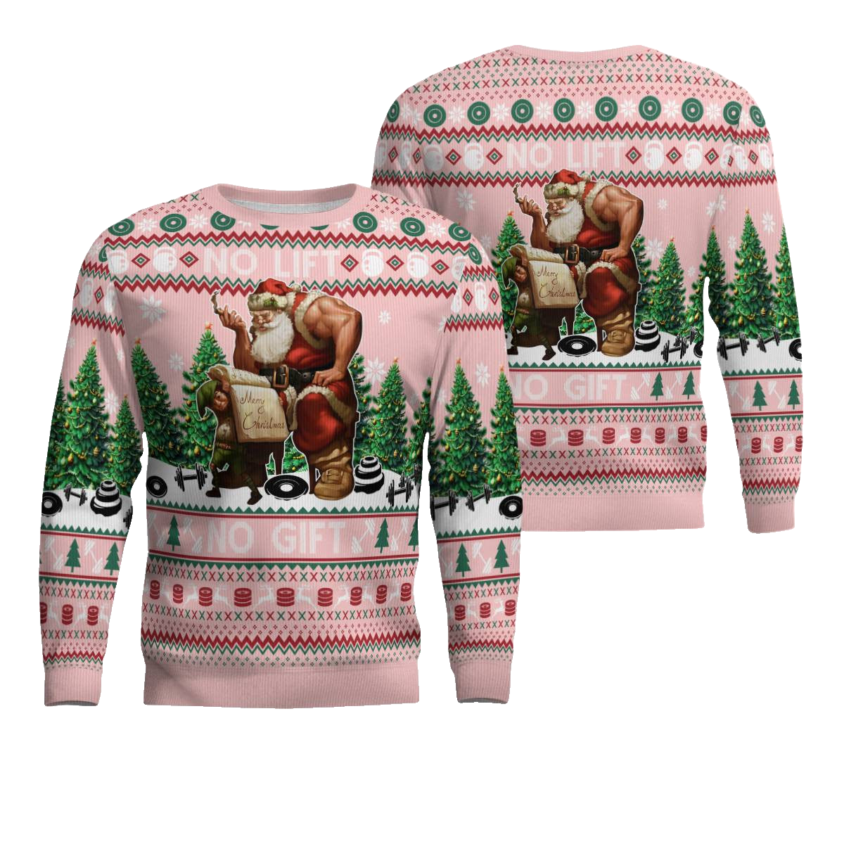 Santa No Lift No Gift Merry Christmas Ugly Christmas Sweater Powder Pink – Moonbestprint