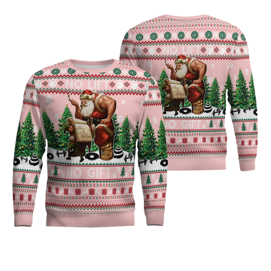 Santa No Lift No Gift Merry Christmas Ugly Christmas Sweater Powder Pink – Moonbestprint