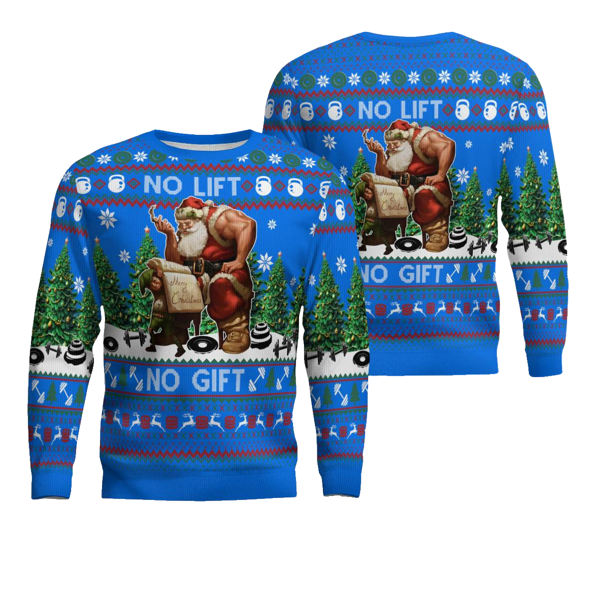 Santa No Lift No Gift Merry Christmas Ugly Christmas Sweater Blue – Moonbestprint