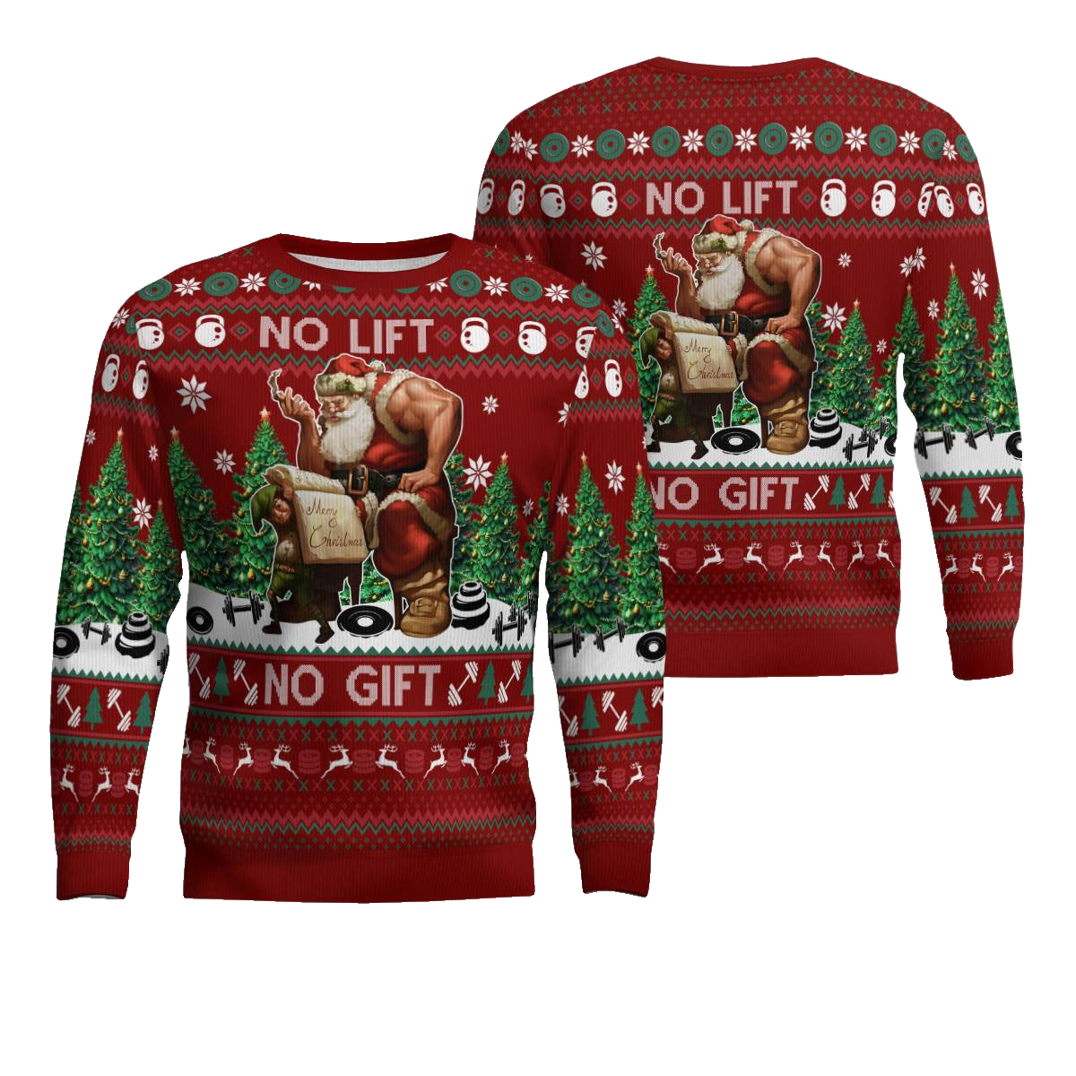 Santa No Lift No Gift Merry Christmas Ugly Christmas Sweater Red – Moonbestprint