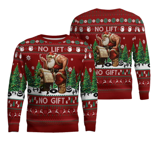 Santa No Lift No Gift Merry Christmas Ugly Christmas Sweater Red – Moonbestprint