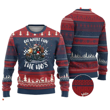 Santa Motorcycle Oh What Fun The Ho's Ugly Christmas Sweater - Moonbestprint