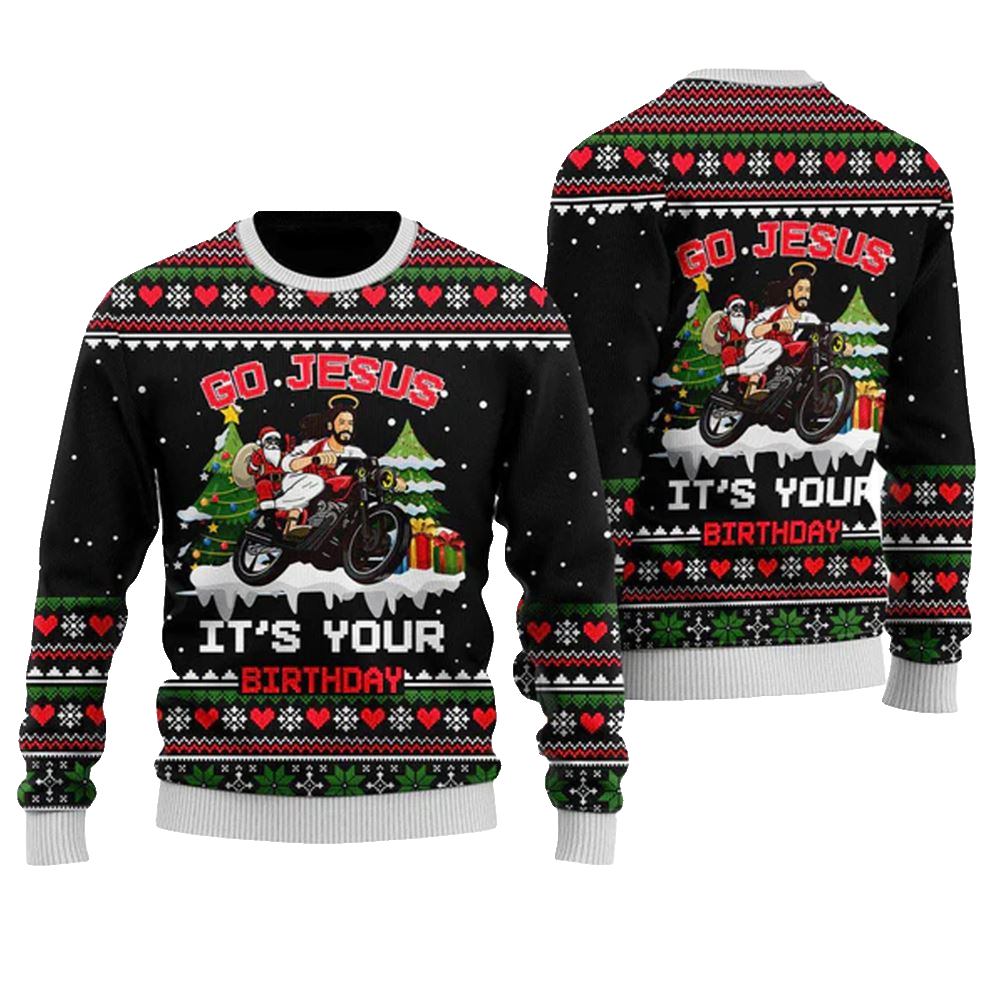 Santa Jesus Ride Motobike Ugly Christmas Sweater - Moonbestprint