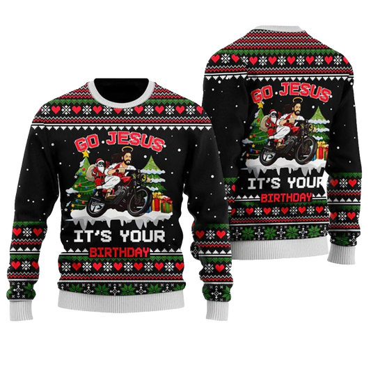 Santa Jesus Ride Motobike Ugly Christmas Sweater - Moonbestprint