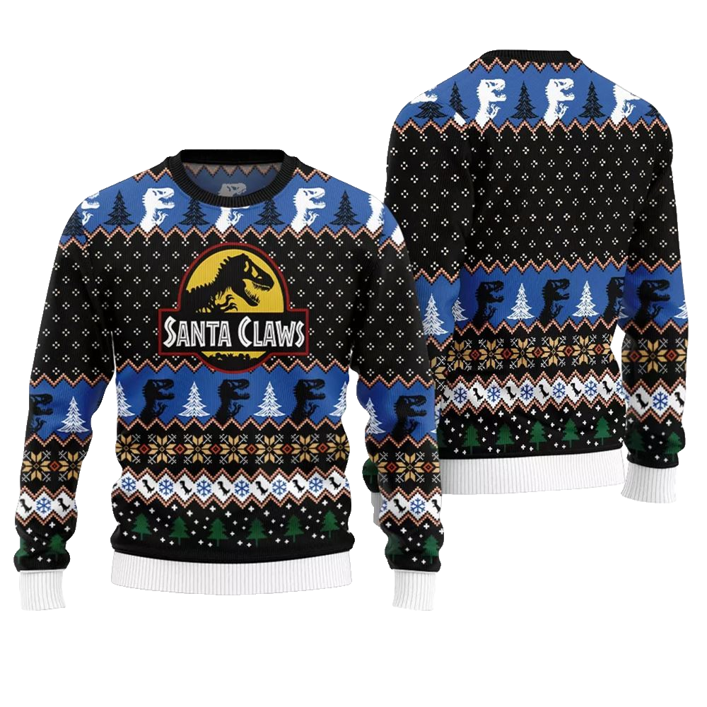 Santa Claws Dinosaur Ugly Christmas Sweater - Moonbestprint