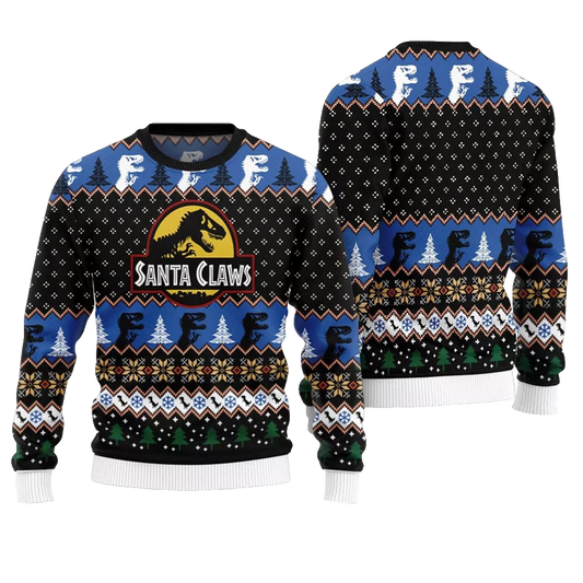 Santa Claws Dinosaur Ugly Christmas Sweater - Moonbestprint