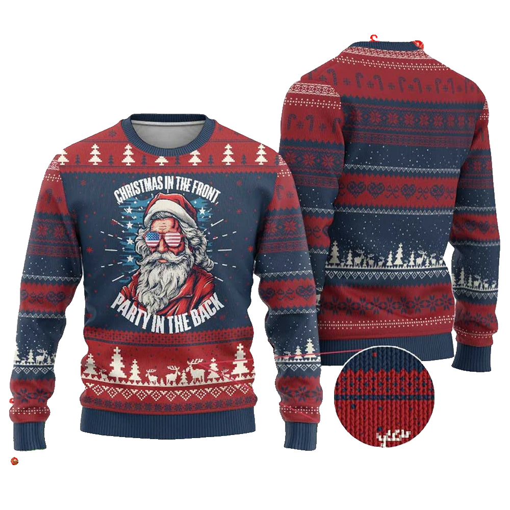 Santa Christmas in the Front Party in the Back Ugly Christmas Sweater - Moonbestprint