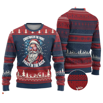 Santa Christmas in the Front Party in the Back Ugly Christmas Sweater - Moonbestprint
