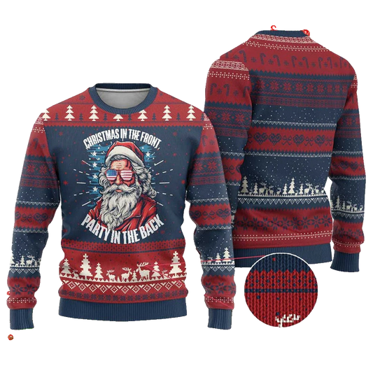 Santa Christmas in the Front Party in the Back Ugly Christmas Sweater - Moonbestprint
