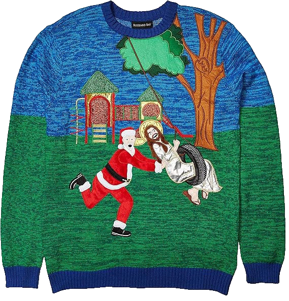 Santa and Jesus Tire Swing Twosome Ugly Christmas Sweater – Moonbestprint