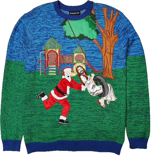Santa and Jesus Tire Swing Twosome Ugly Christmas Sweater – Moonbestprint
