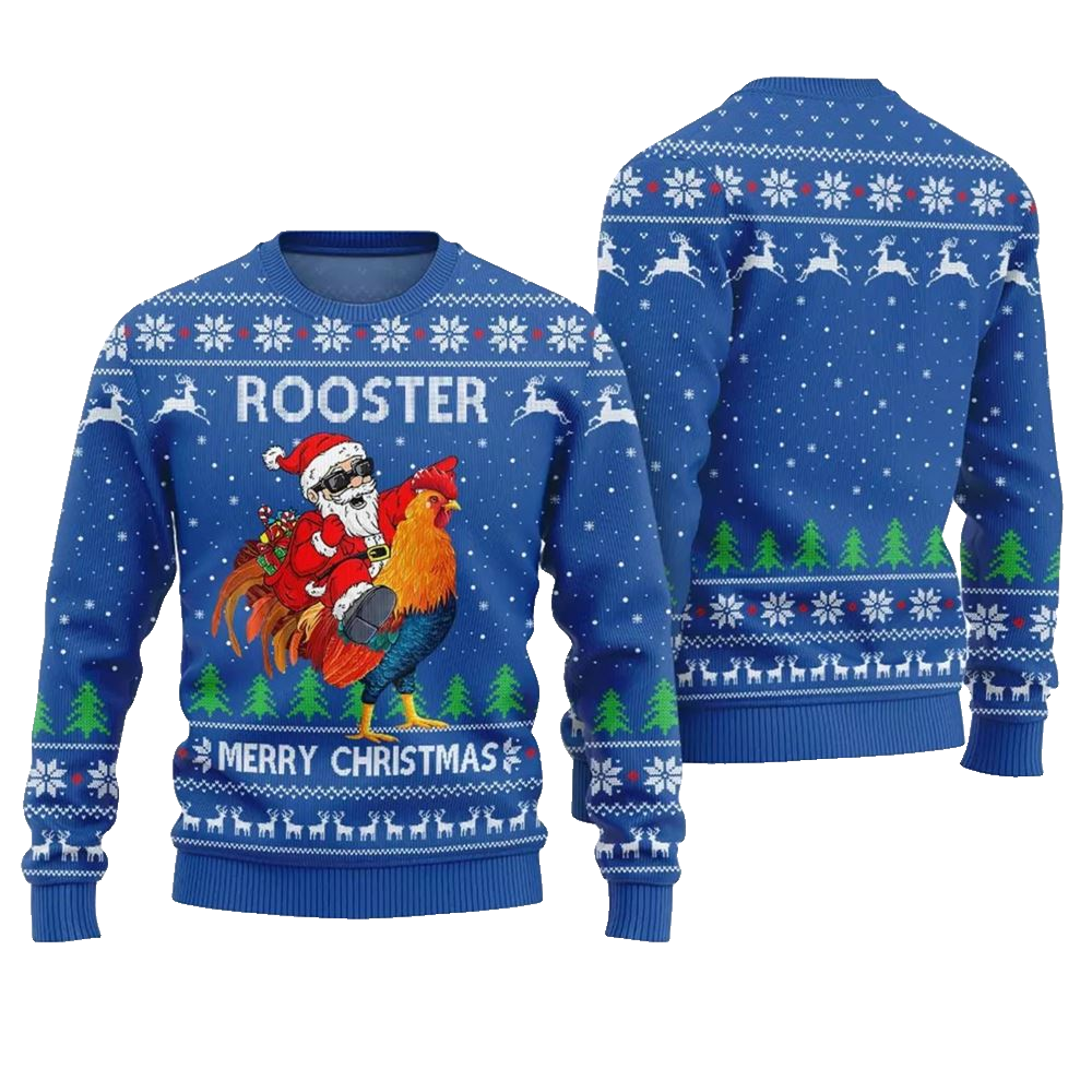Rooster Santa Ugly Christmas Sweater - Moonbestprint