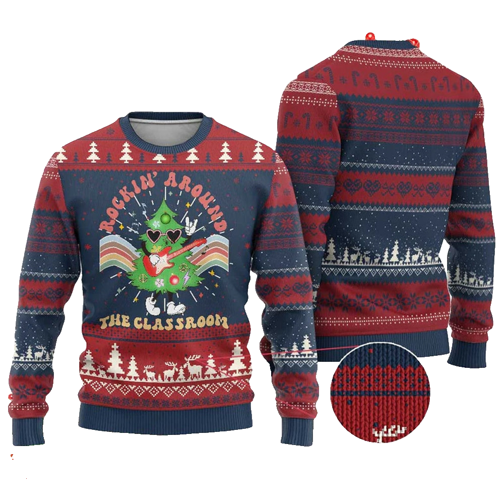 Rockin Around The Classroom Ugly Christmas Sweater - Moonbestprint