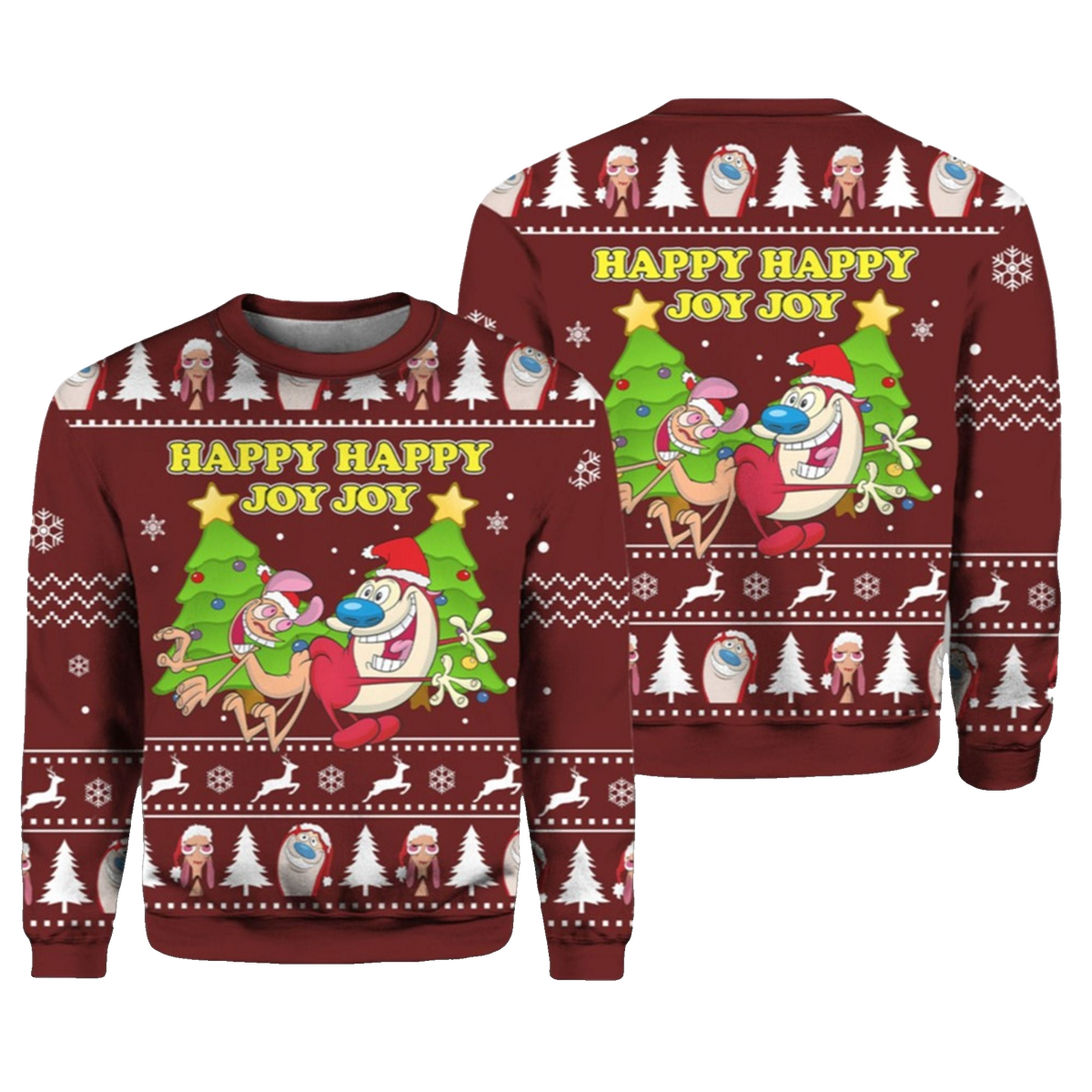 Ren And Stimpy Happy Happy Joy Joy Ugly Sweater 2026 Christmas - Moonbestprint