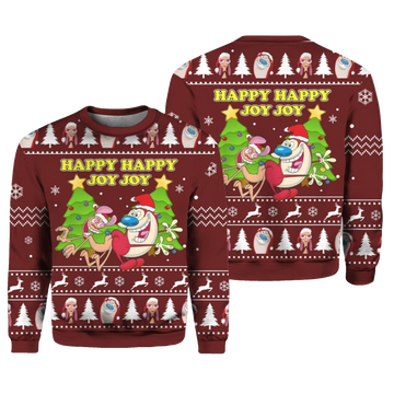 Ren And Stimpy Happy Happy Joy Joy Ugly Sweater 2026 Christmas - Moonbestprint