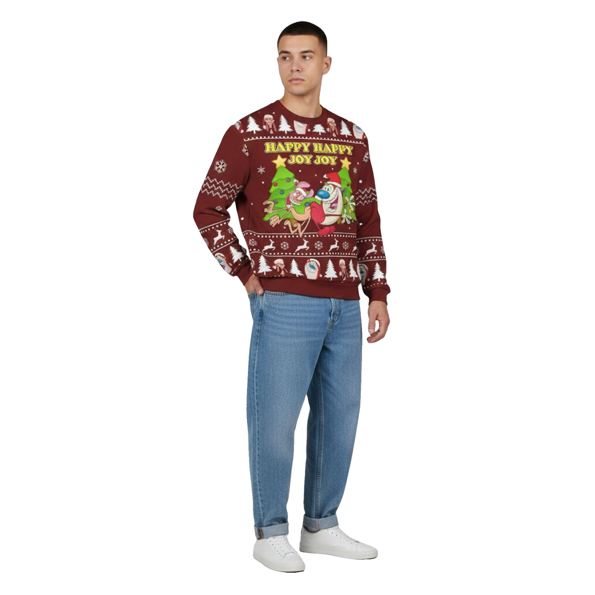 Ren And Stimpy Happy Happy Joy Joy Ugly Sweater 2026 Christmas - Moonbestprint