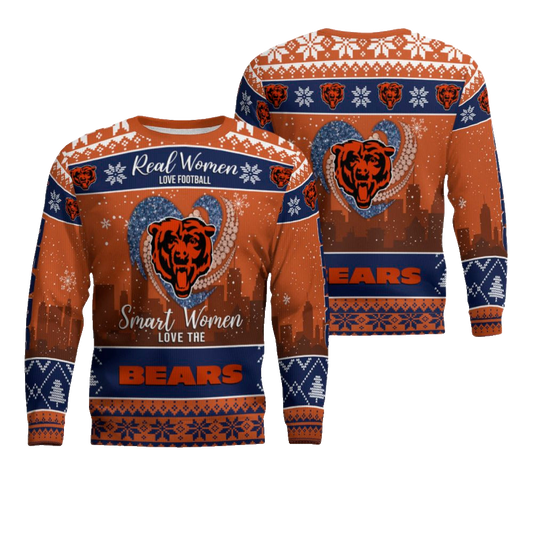 Real Women Love Football Smart Women Love Chicago Bears Ugly Sweater – Moonbestprint