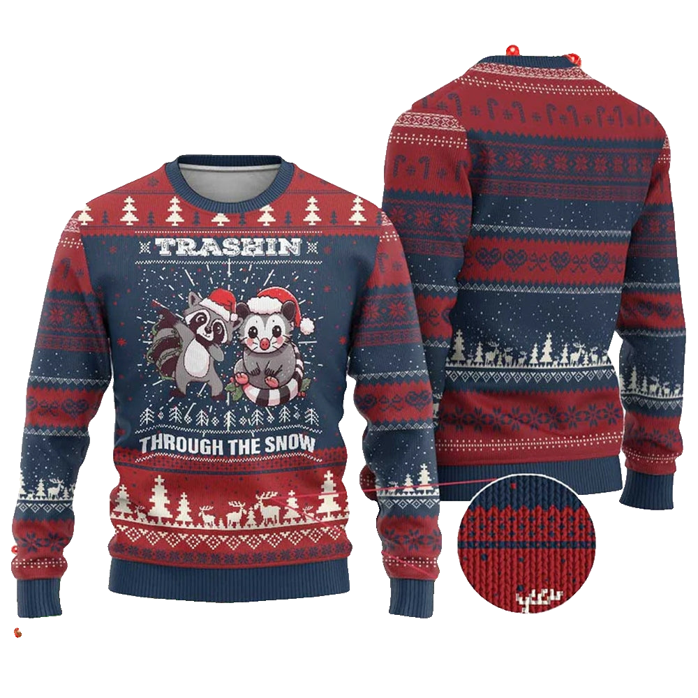 Raccoon Trashin Through The Snow Ugly Christmas Sweater - Moonbestprint
