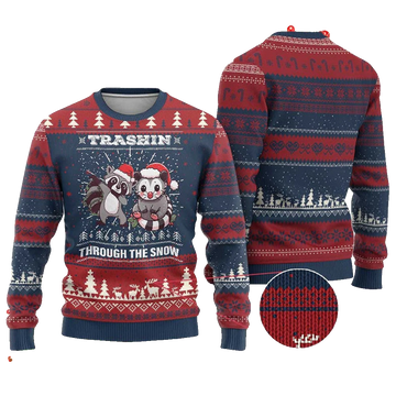 Raccoon Trashin Through The Snow Ugly Christmas Sweater - Moonbestprint